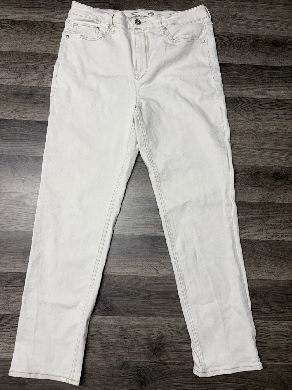 Seven7 Women’s White Jeans Size 12 Stretch Straight Skinny Denim Pants